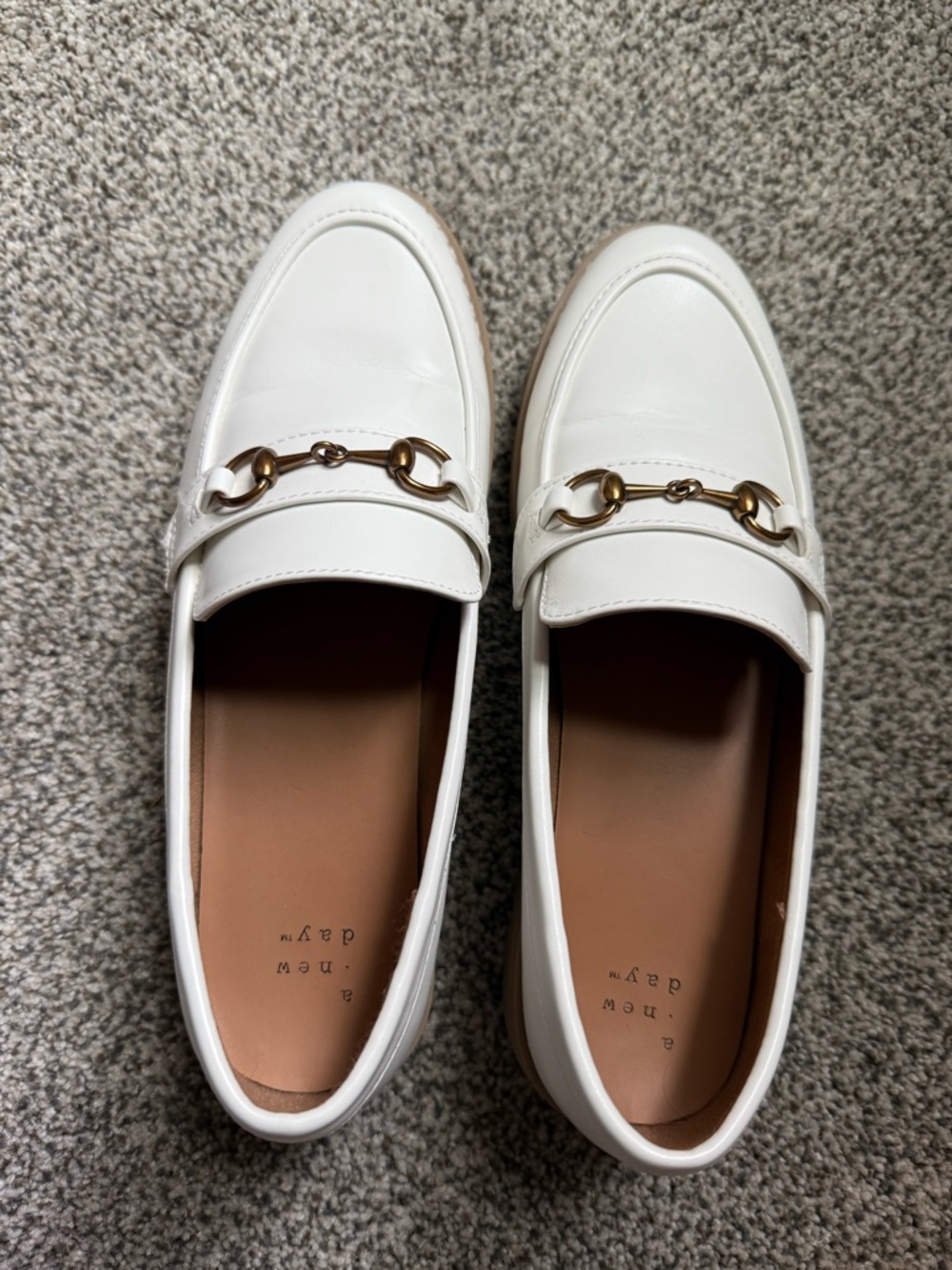 a new day White Leather Horsebit Loafers